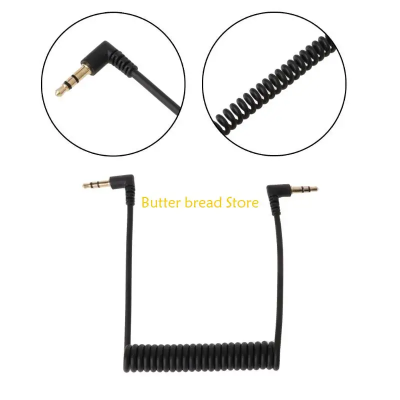 W89C 90 Degree Right Angled 3.5mm Male To Male Spring Stereo Car AUX Cable