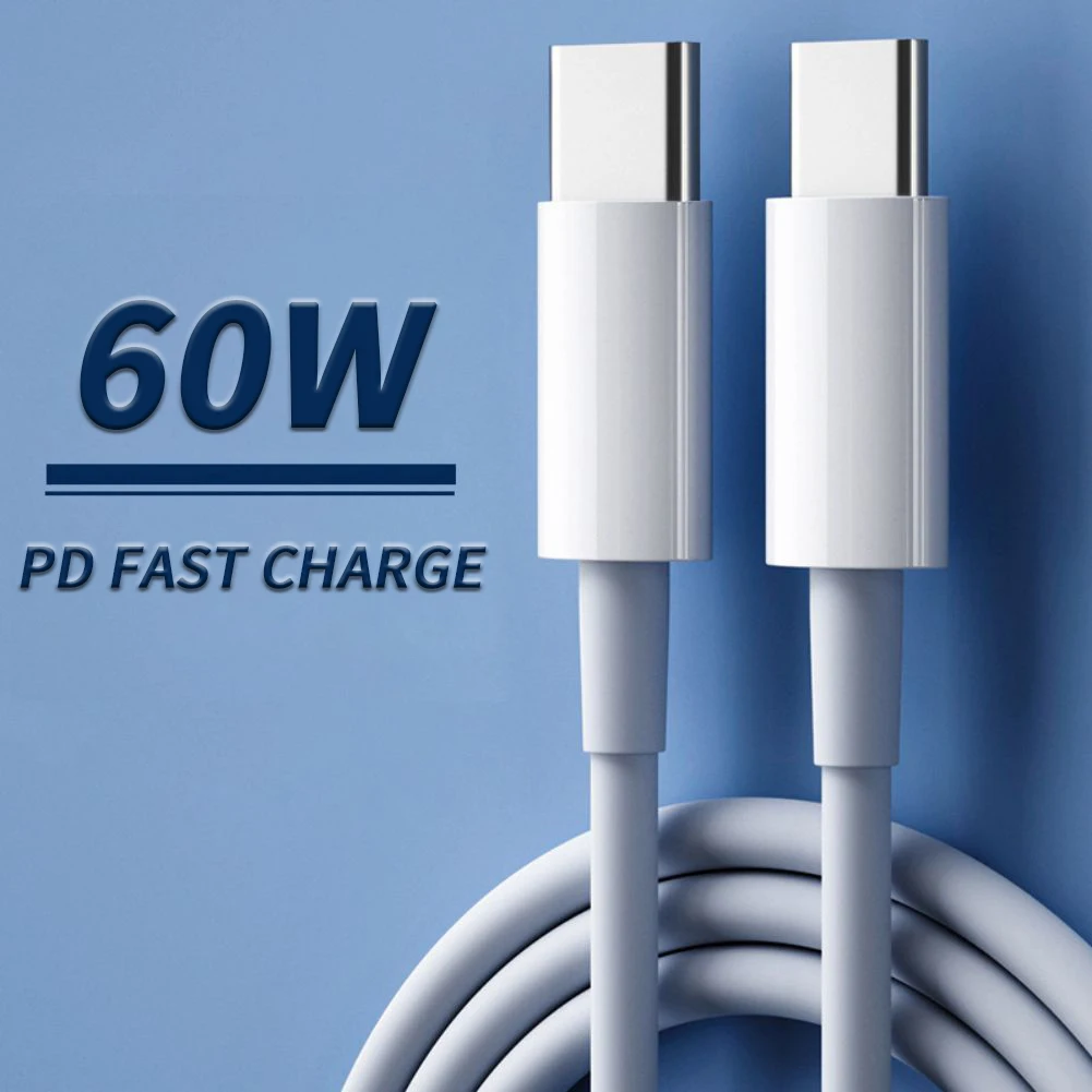 Dual USB Type C Cable 60W PD Fast Charging Cable Dual Plug Type C Charging Cable For Smartphones Tablet Laptop