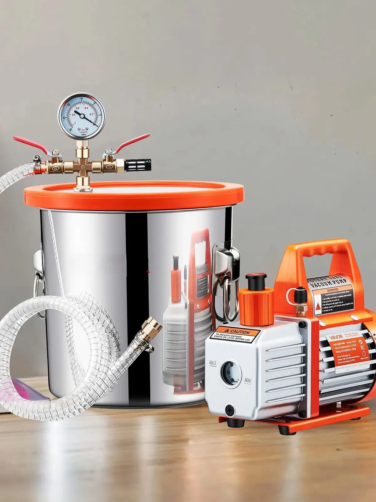 SucceBuy 3,5 CFM eentraps pomp en 3 gallon vacuümkamer ontgassingskamerkit voor het stabiliseren van houtontgassing siliconenhars - afbeelding 2