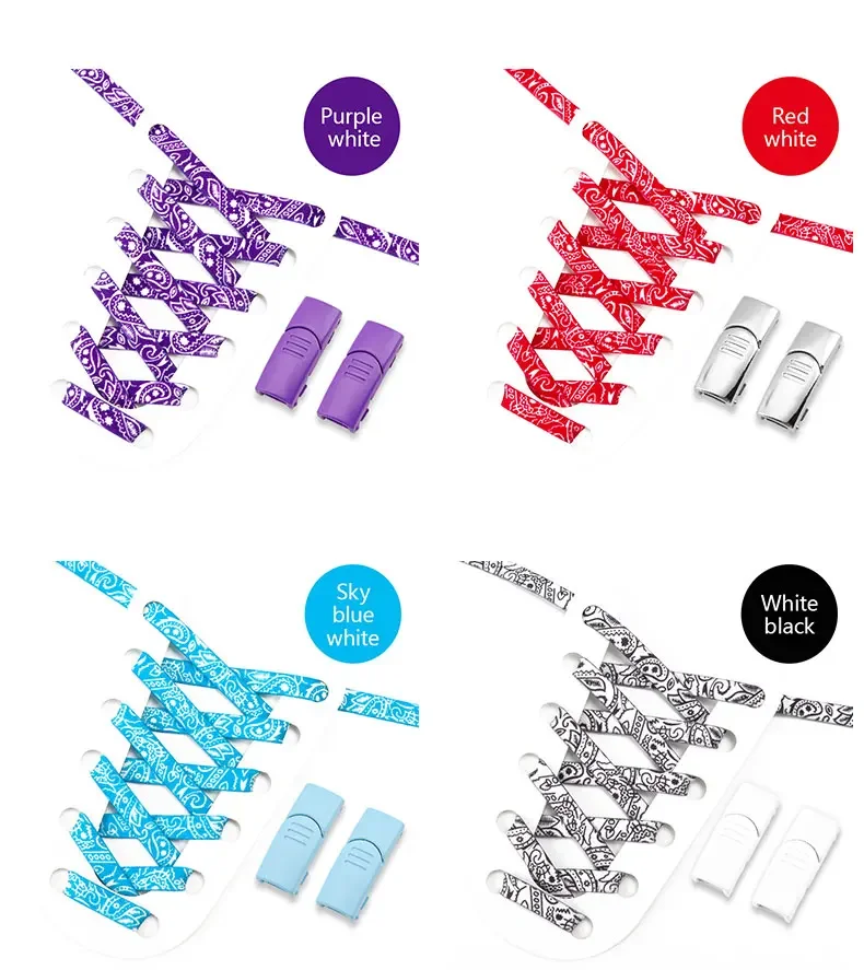 Magnetische Schnallenverschluss-Schnürsenkel, keine Krawatte, Schnürsenkel ohne Krawatten, Cashew-Blumendruck, Schnürsenkel, flache elastische Schnürsenkel, Turnschuhe für Kinder und Erwachsene – Detail 10
