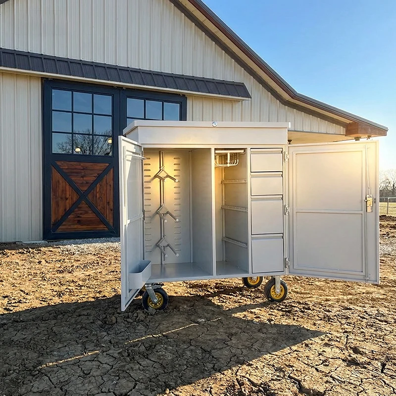 

Wheeled Equestrian Storage Custom Sheet Metal Fabrication Tack Box Cabinet Brass Aluminum Metal Locker for Horse Saddle Tack