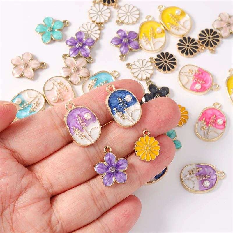 Duarte 10Pcs/Lot Cute Mix Colorful Enamel Flower Charms for Making Pendants Necklaces Earrings DIY Crafts Jewelry Accessories