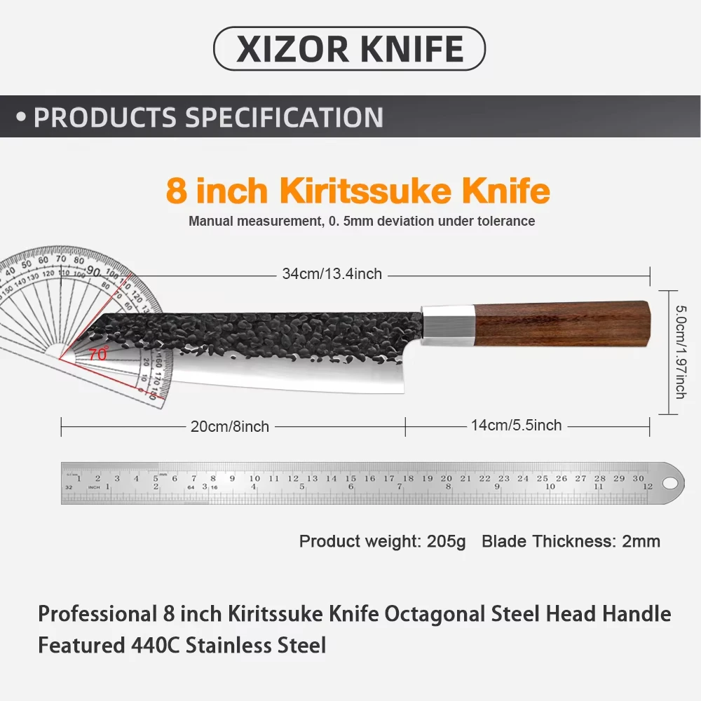 8 Inch Kiritsuke Chef Knife Octagon Handle Japanese Gyuto Knives Sharp Kitchen Salmon Knives Forged High Carbon Steel Hand Knife
