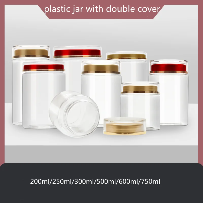 

10/30pcs Clear PET Jar Empty Cosmetic Container Snacks Tea Coffee Powder Bottle Sealed Food Jar With Gold/Red Double Cover