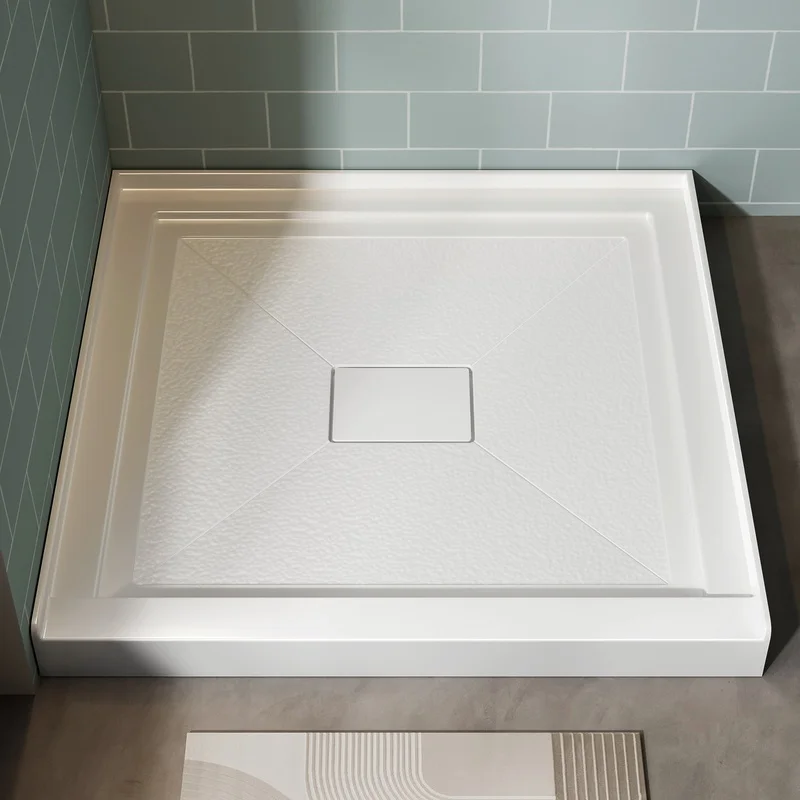 

36x36 Inch White Acrylic Shower Base with Center Drain, Non-Slip Surface