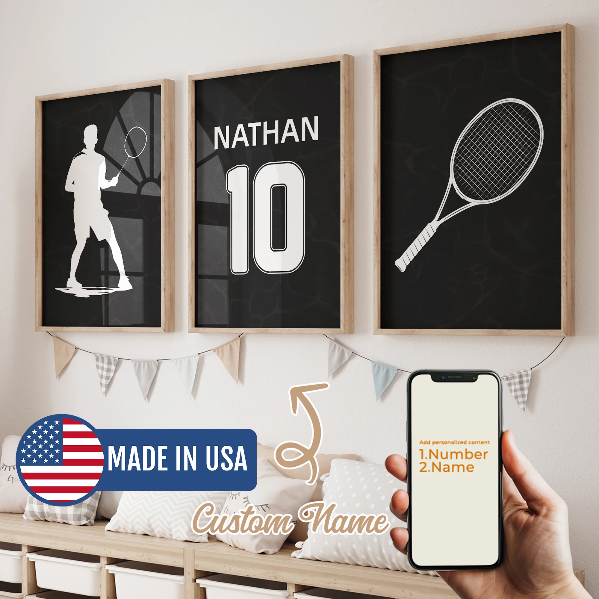 

Modern Personalized Name Custom Badminton Player Sports Wall Art Print Canvas Painting Poster Picture For Kids Room Home Decor