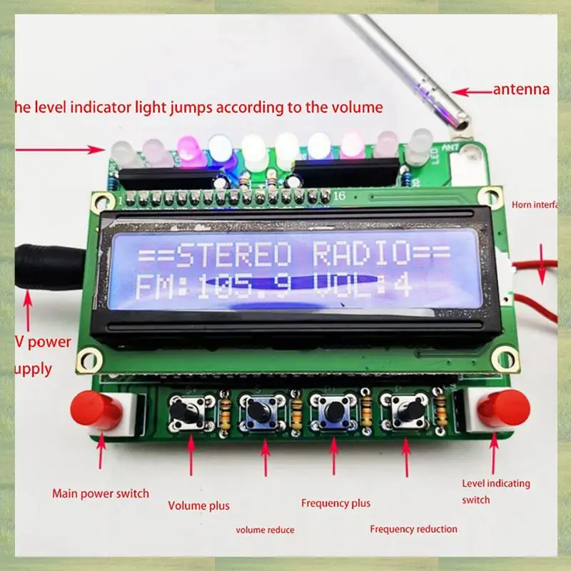 N15R-4X DIY DC 5V Digital Radio Kit Parts TDA5807 51 Single-Chip FM Digital Sound Machine STC89C52 Chip 87MHZ-108MHZ