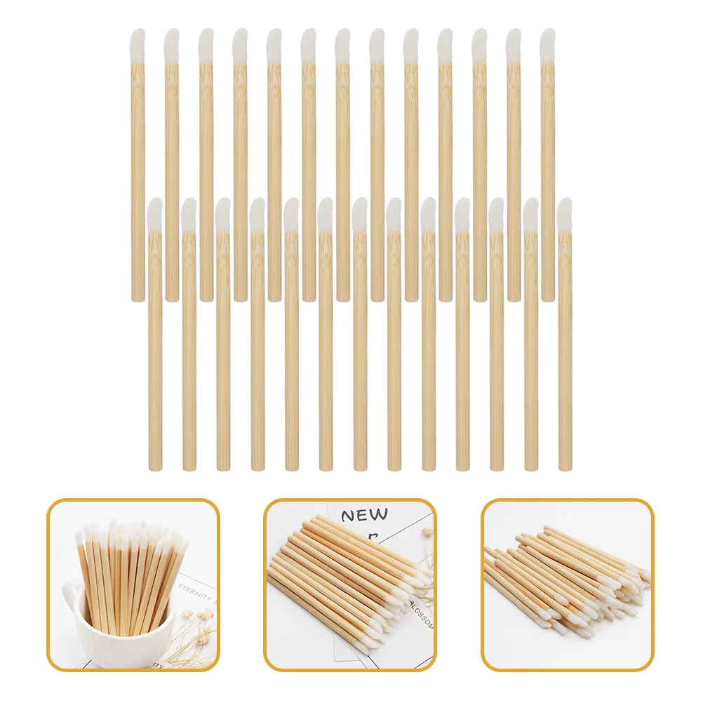 100 Pcs Lip Brush for Lipstick Gloss Wands Wooden Balm Mascara Applicator Makeup With Handle