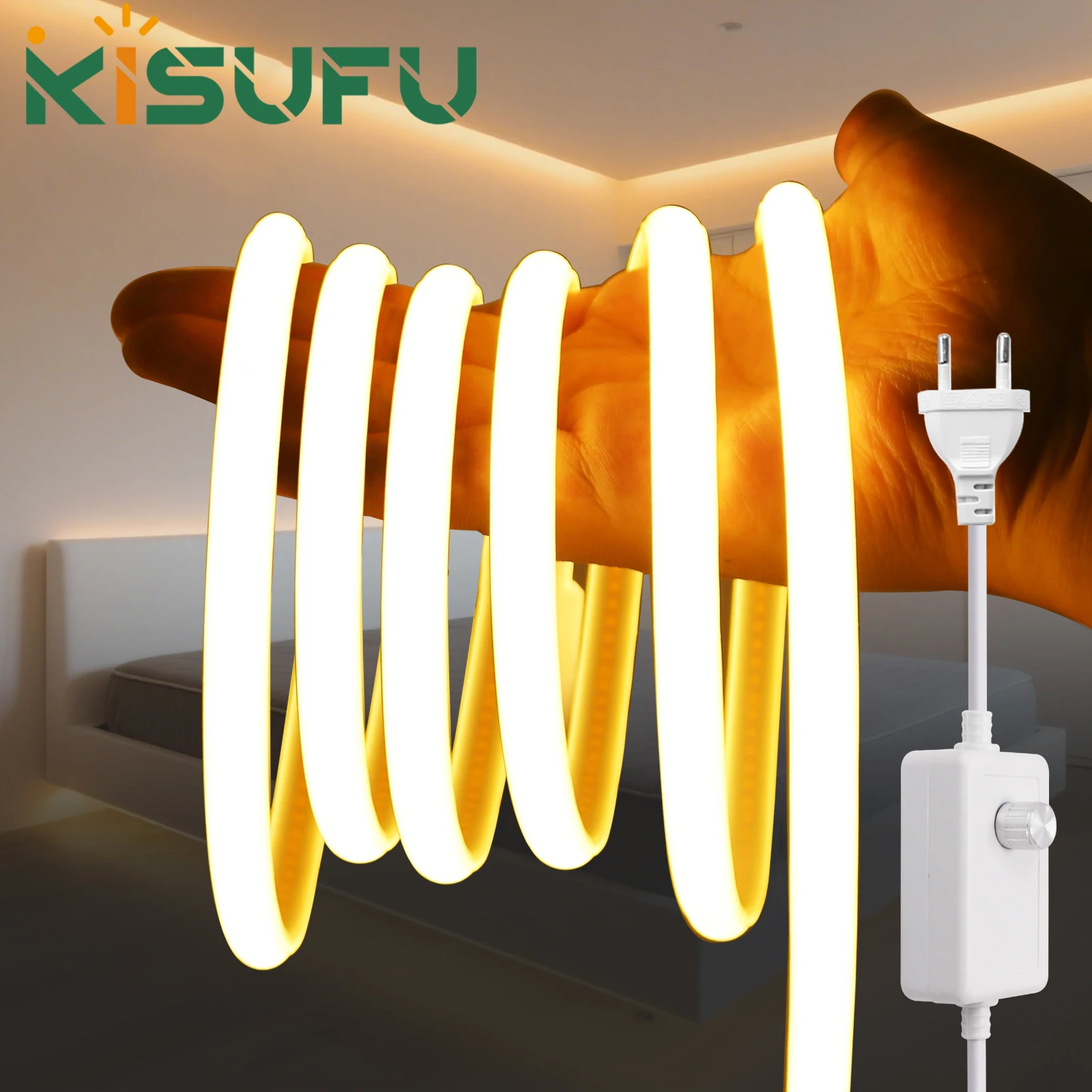 

220V 230V Dimmable COB LED Neon Strip Light 288LEDs/M With/No Adhesive Neon Tape UK/EU Plug IP67 Flexible Home Garden Lighting