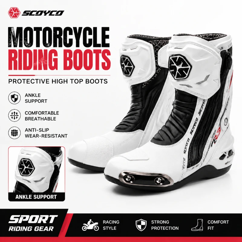 Saiyu Motorcycle Riding Boots Protective High Ankle Support Sport Racing Shoes For Men Women Riding Gear