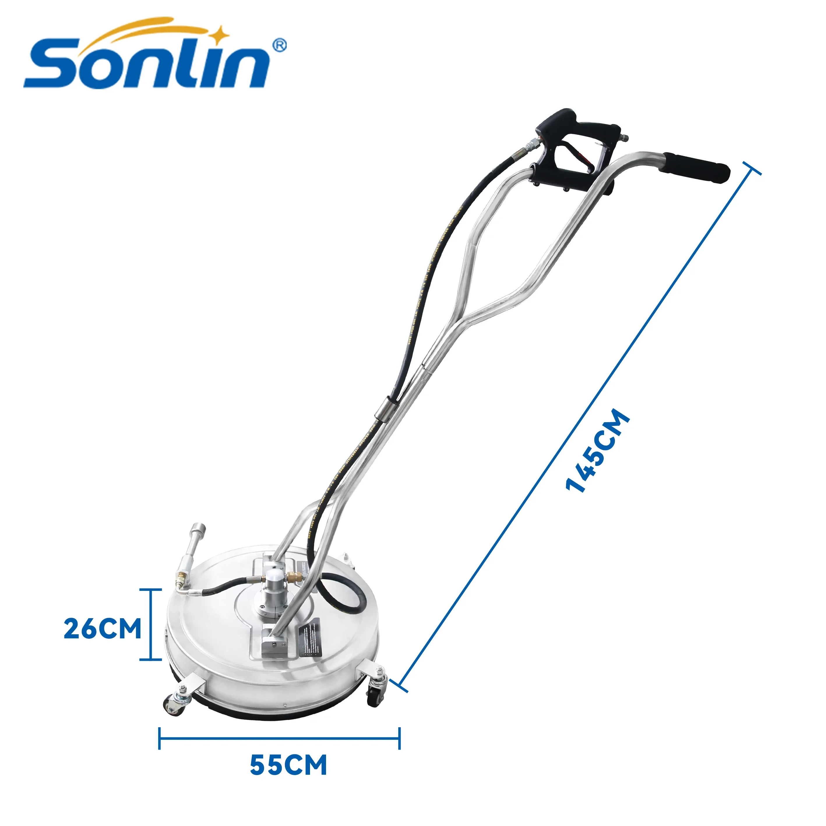 4000PSI 22Inch High Pressure Surface Cleaner 360 Degree Automatic Rotation Stainless Steel Flat Water Broom With Dual Handle