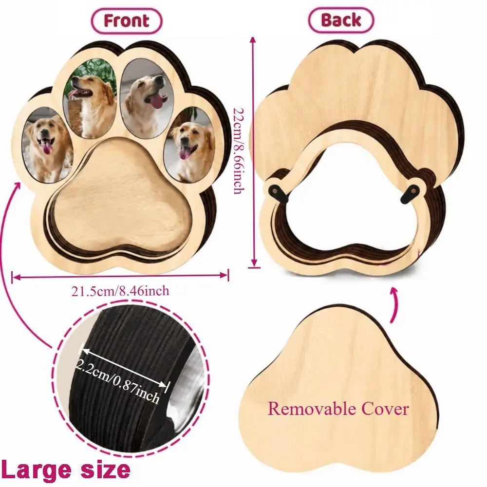 Wooden Pet Fur Keepsake Box With Picture Frame Paw Shaped Pet Hair Storage Box Removable Back Cover Photo Display