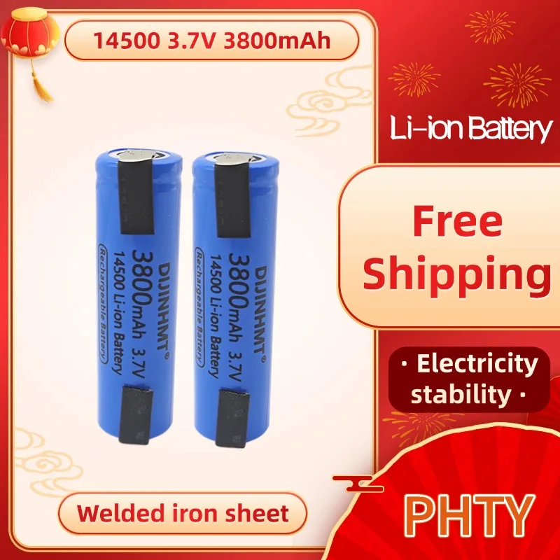

2025 14500 Battery 3.7V AA 3800mah Lithium Ion Battery, with Welding, for Electric Razor,Toothbrush, Barber Rechargeable Battery