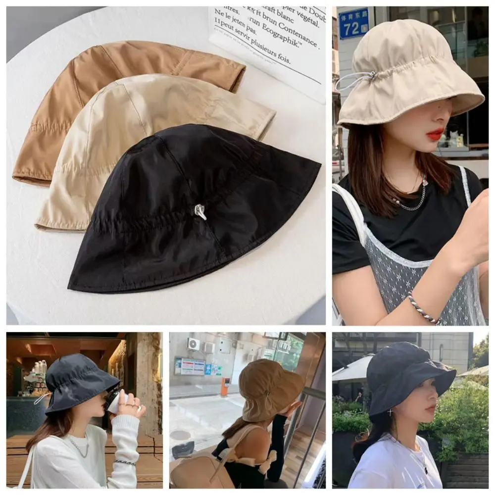 

Wide Brim Summer Bucket Hat UV Protection Drawstring Drawstring Bucket Hat Quick Dry Fashion Women Fishermen Caps Outdoor