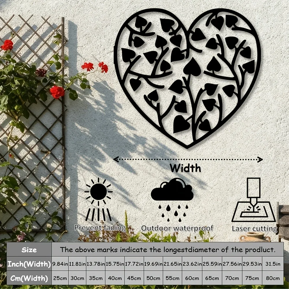 CIFBUY Wrought Iron Metal Wall Art Minimalist Heart Leaf Sculpture Panel Mount Decor For Living Room Bedroom Office Hanging Gift