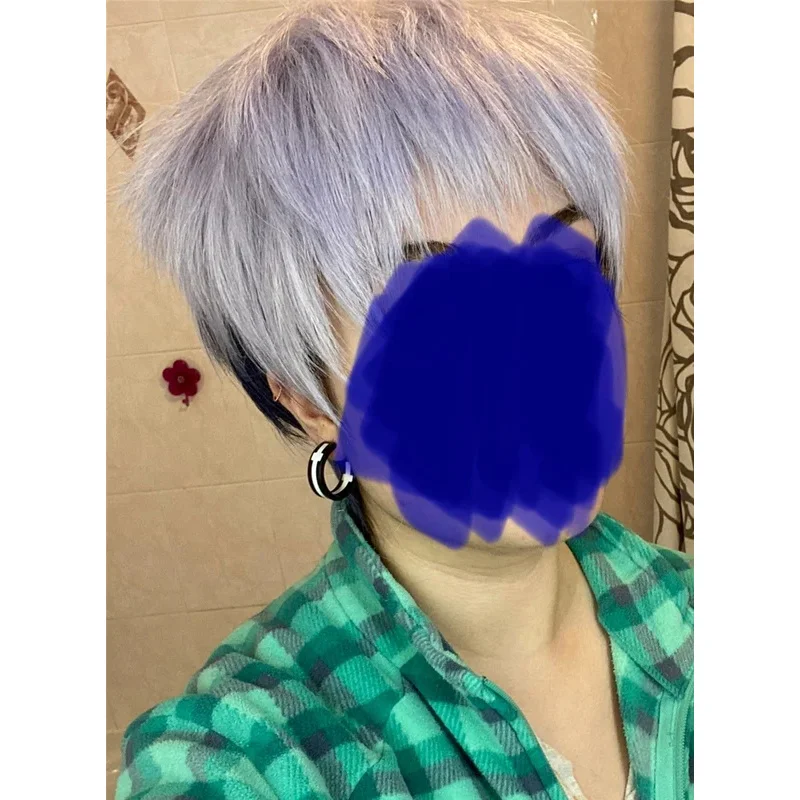zizi 2025 Anime Cos With Earrings Takashi Mitsuya Short Gray Purple Ombre Cosplay Hair + a wig cap