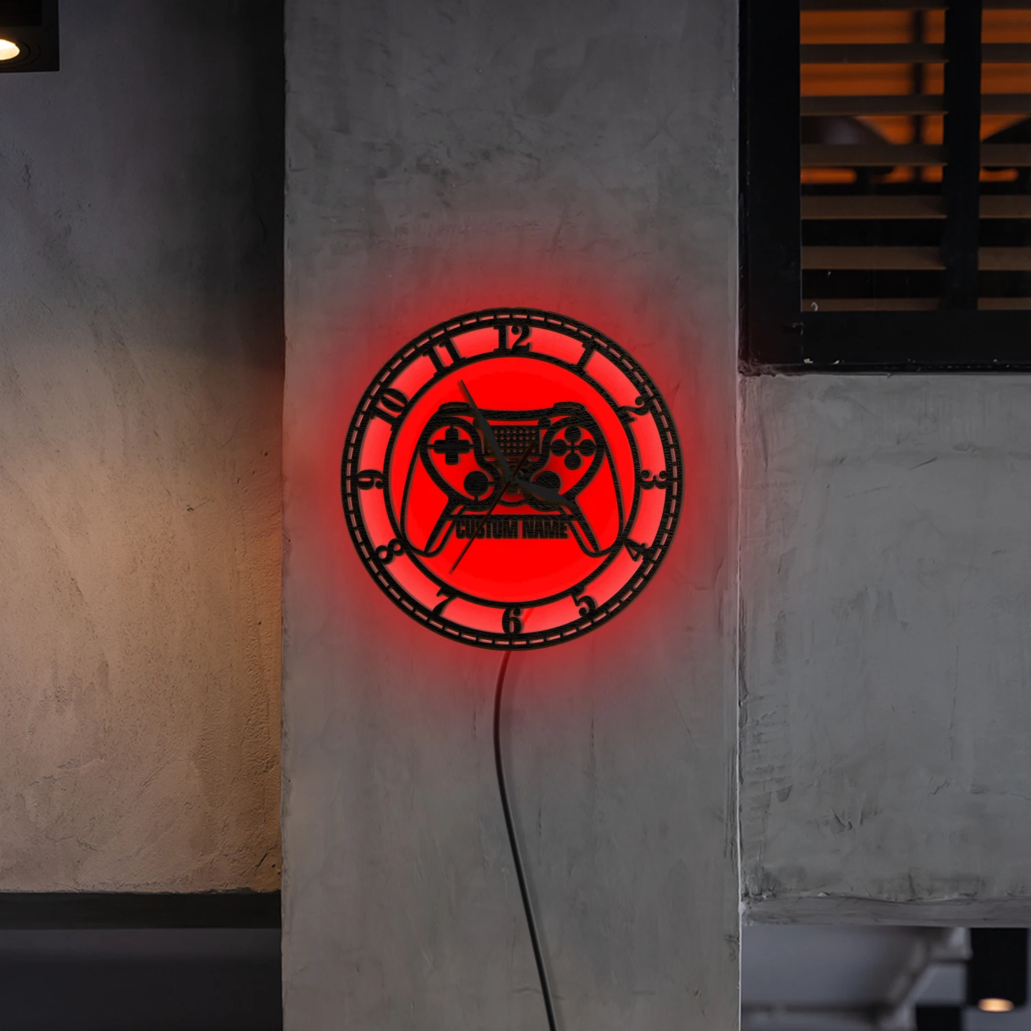 Custom Gamepad Controller Wood Wall Clock with LED Backlight Personalized Gamer Glowing Home Decor Luminous Light Up Wall Clock