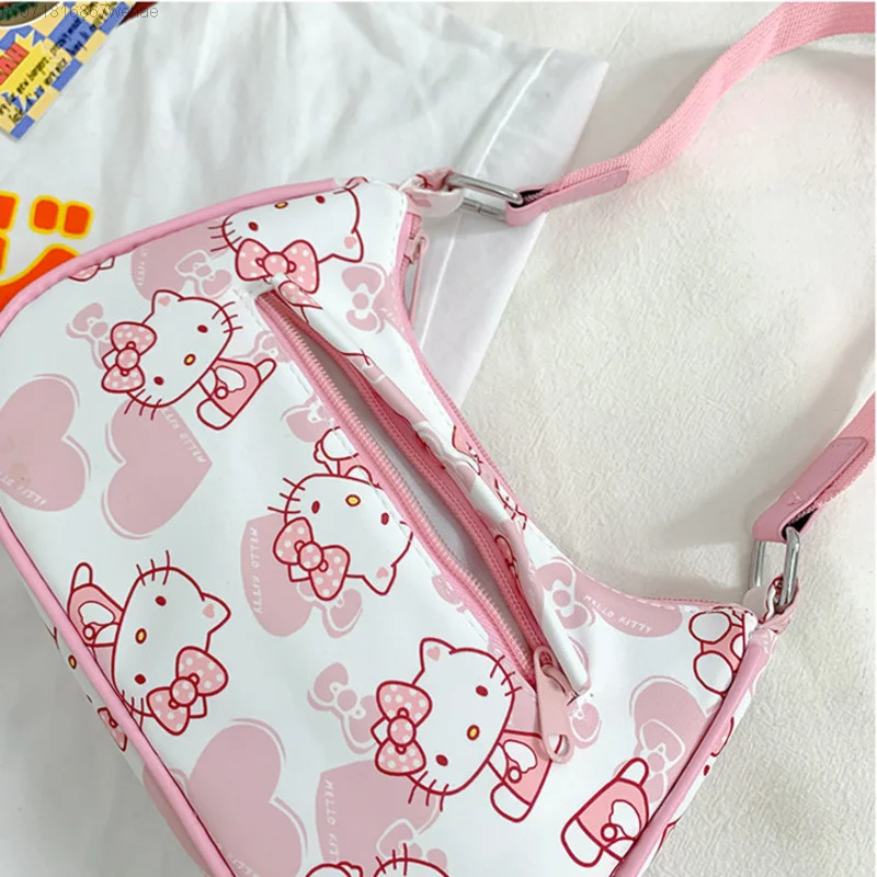 Sanrio Hello Kitty Kuromi Melody Pink Hobo Underarm Bag Women's Small Handbag Sweet Shoulder Bag For Girlfriend Birthday Girls