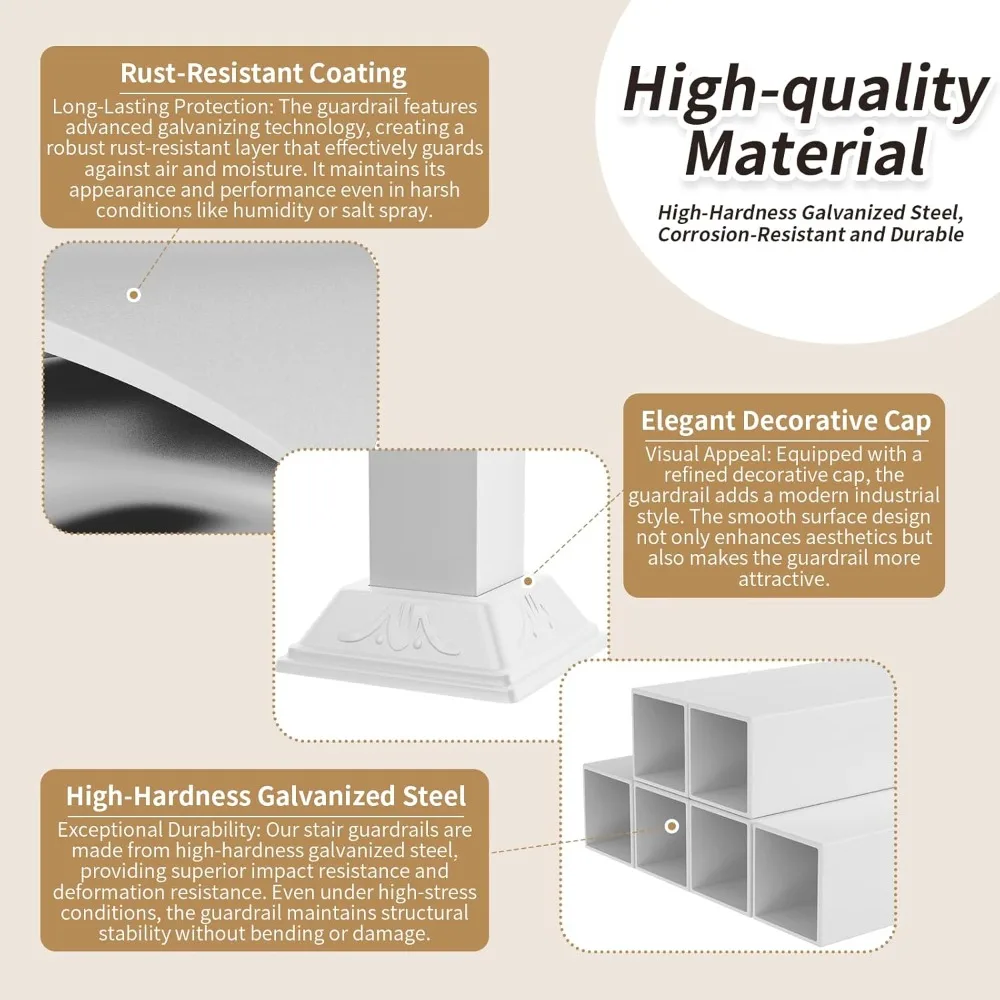 درابزين الدرج الداخلي والخارجي المعدني الأبيض مع منحنيات زخرفية، ودرابزين سطح الشرفة، ودرابزين خطوة السلامة #2
