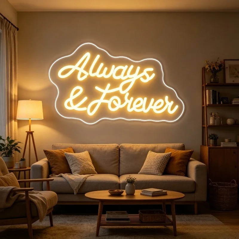 Always Forever LED Neon Sign​ USB Dimmable Neon Light Sign for Living Room Wall Light Warm Home Bedroom Decor Anniversary Gift