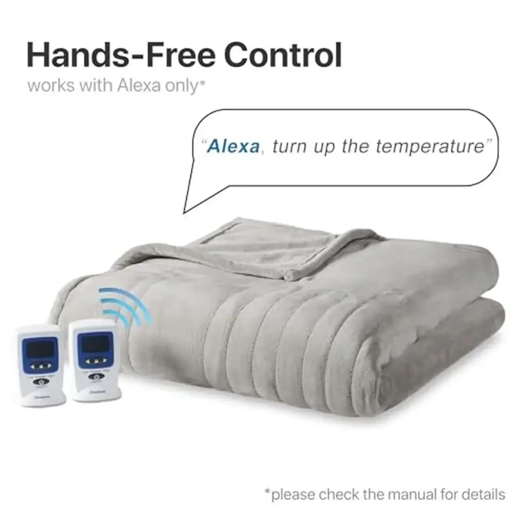 Electric Heated Blanket Wi-Fi Voice Control Fast Heat Auto Shut-Off Cold Weather BlanketAlexa Compatible Lightweight Gray