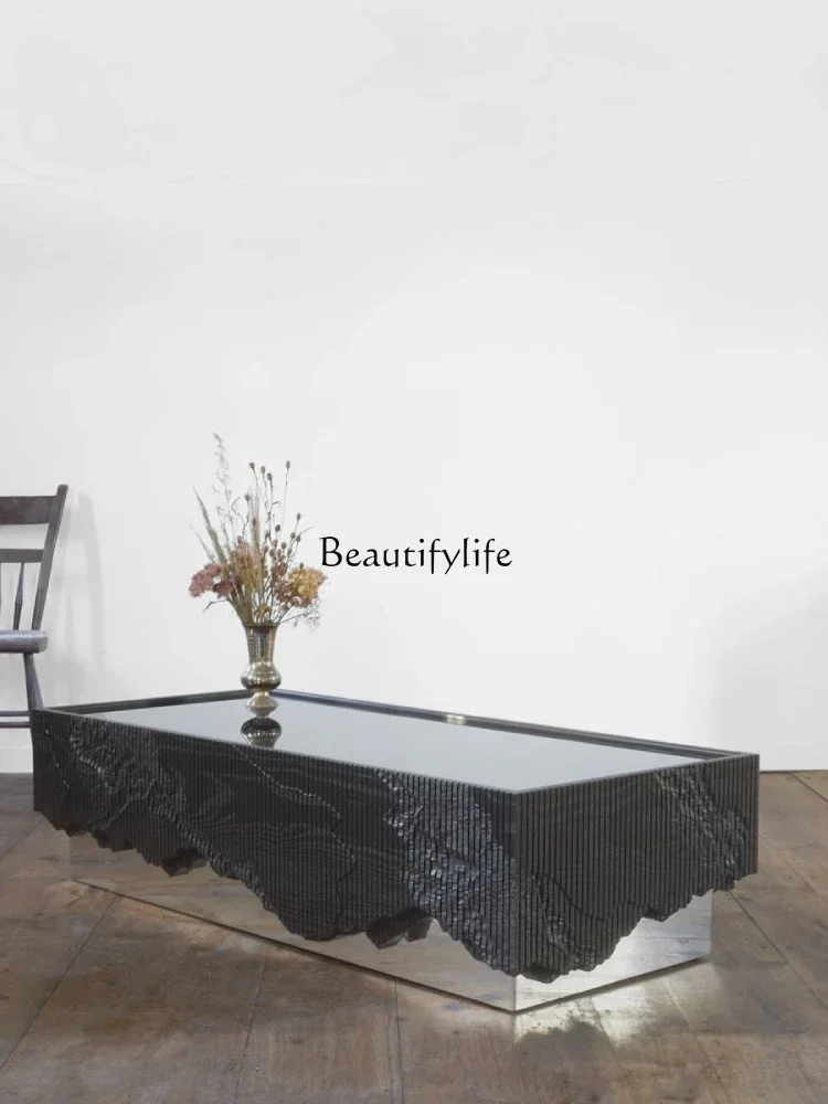 

LXBlack Square Coffee Table Modern Light Luxury Household Small Apartment Sofa Side TableSSS