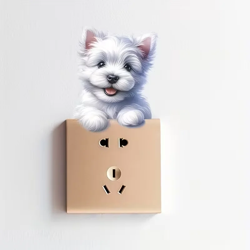 Charming puppy animal print wall sticker - easy to stick self-adhesive switch sticker, suitable for light switches and sockets