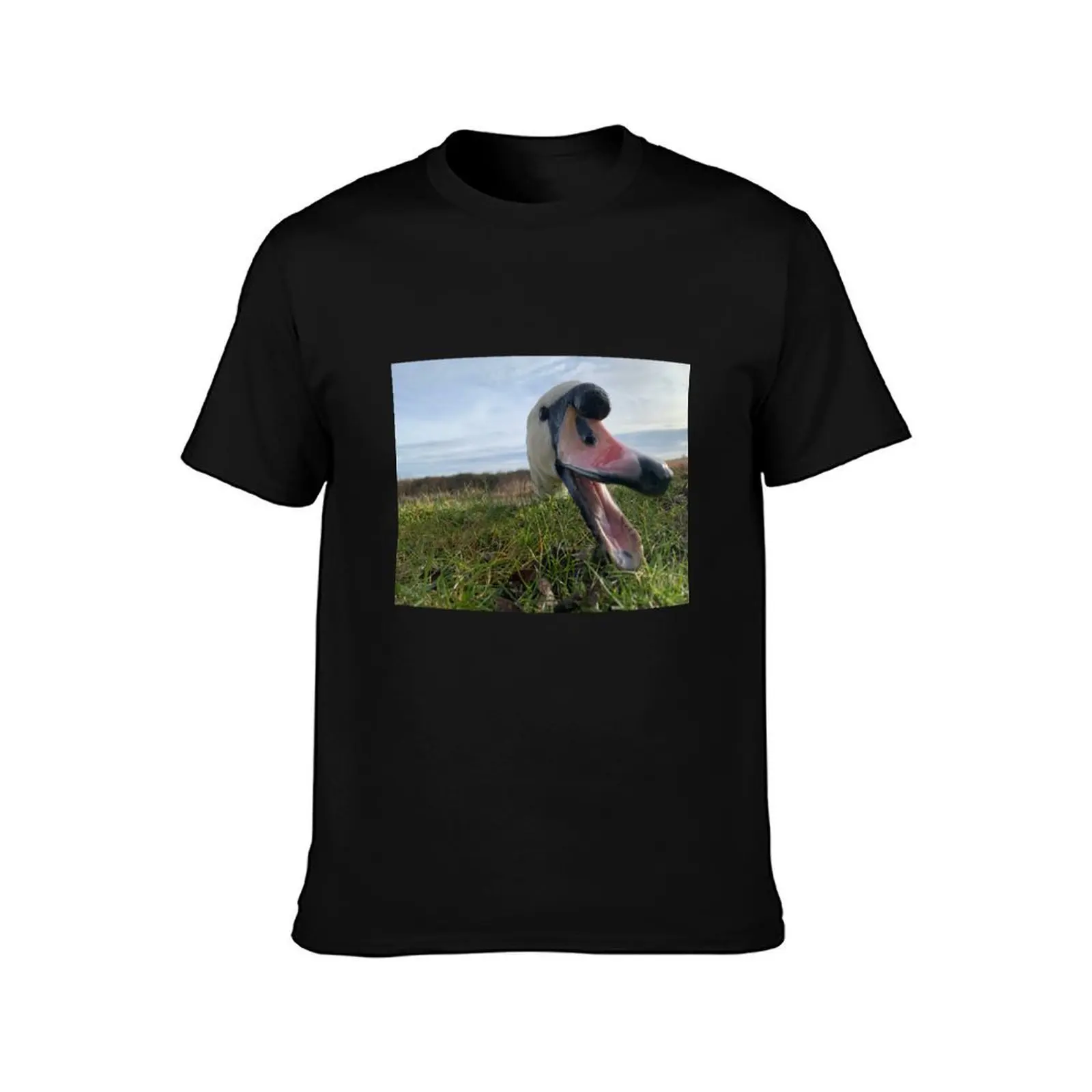 Swan Peck T-Shirt, Summer Casual Cotton Tee, Oversized Streetwear Tops, Vintage Graphic Print, Loose Fit Short Sleeve