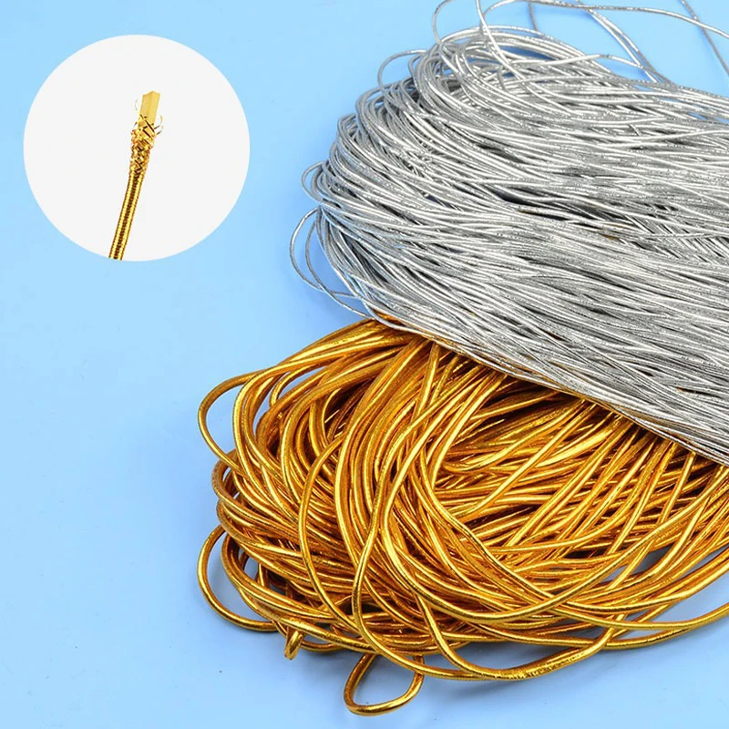 50pcs 25/50cm Gold Sliver Elastic Rope 1mm 1.5mm Round Elastic Ribbon Tag Ropes Gift Packing DIY Crafts String Label Rubber Band