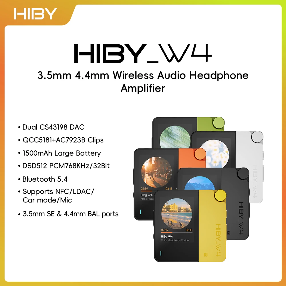 HiBy W4 3.5mm 4.4mm Wireless Audio HiFi Headphone Amplifier Bluetooth 5.4 NFC CarPlay UAT LDAC AptX HD AptX-LL 1500mAh MagSafe