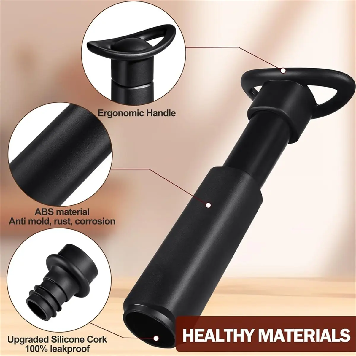 (LBER) Wine Vacuum Pump with Stopper, Vacuum Pump, Vacuum Preservation Stopper, Reusable, Seals and Preserves Wine