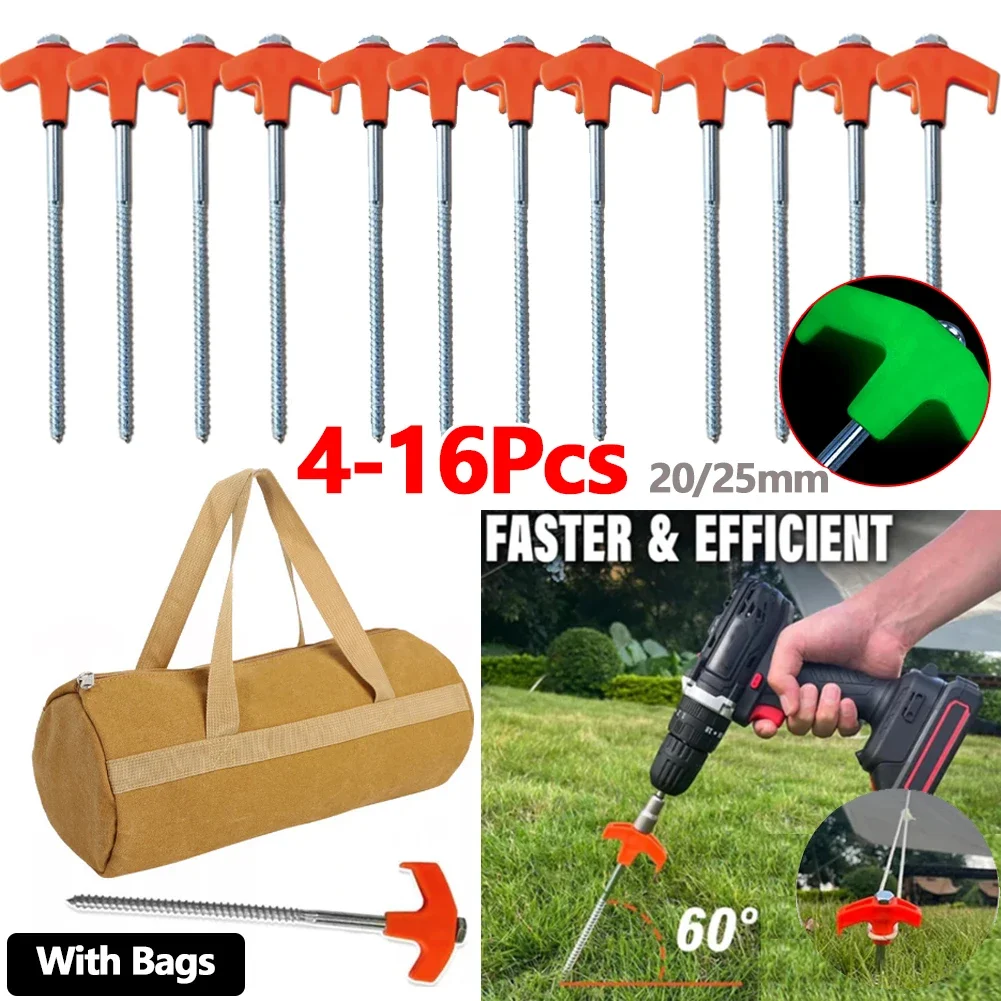 16Pcs Camping Tent Pegs 20/25cm Luminous Camping Tent Stakes Antirust Ultralight Metal Tent Pegs Outdoor Hiking Tent Accessories