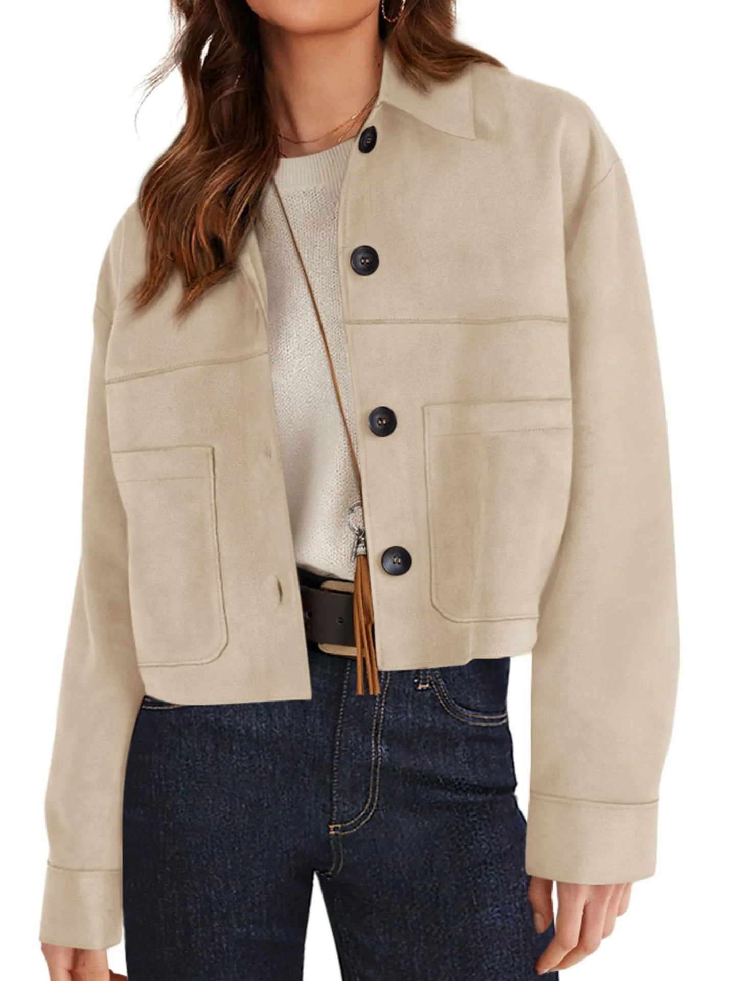

Women's Casual Short Sleeve Jacket Autumn Fashion Lightweight Imitation Suede Trendy 2026 Style