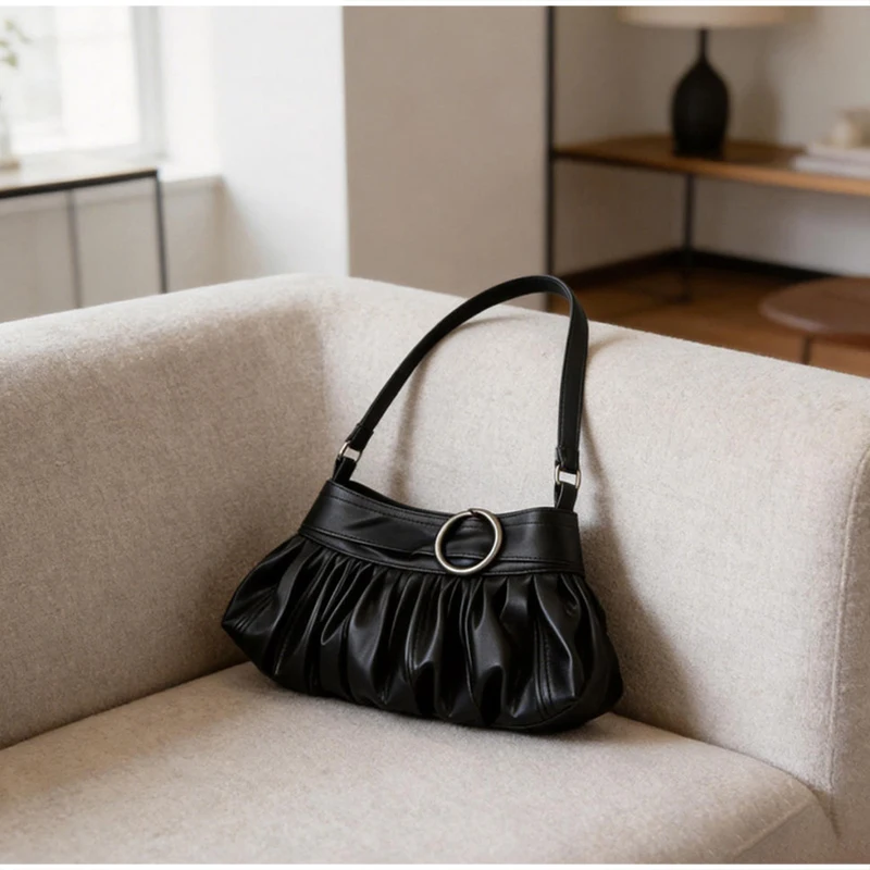 Koreanische Umhängetasche mit Polka Dots, große Tragetasche mit plissiertem Design und Holzknopf-Dekor, niedliche lässige Handtasche für Mädchen – Detail 28
