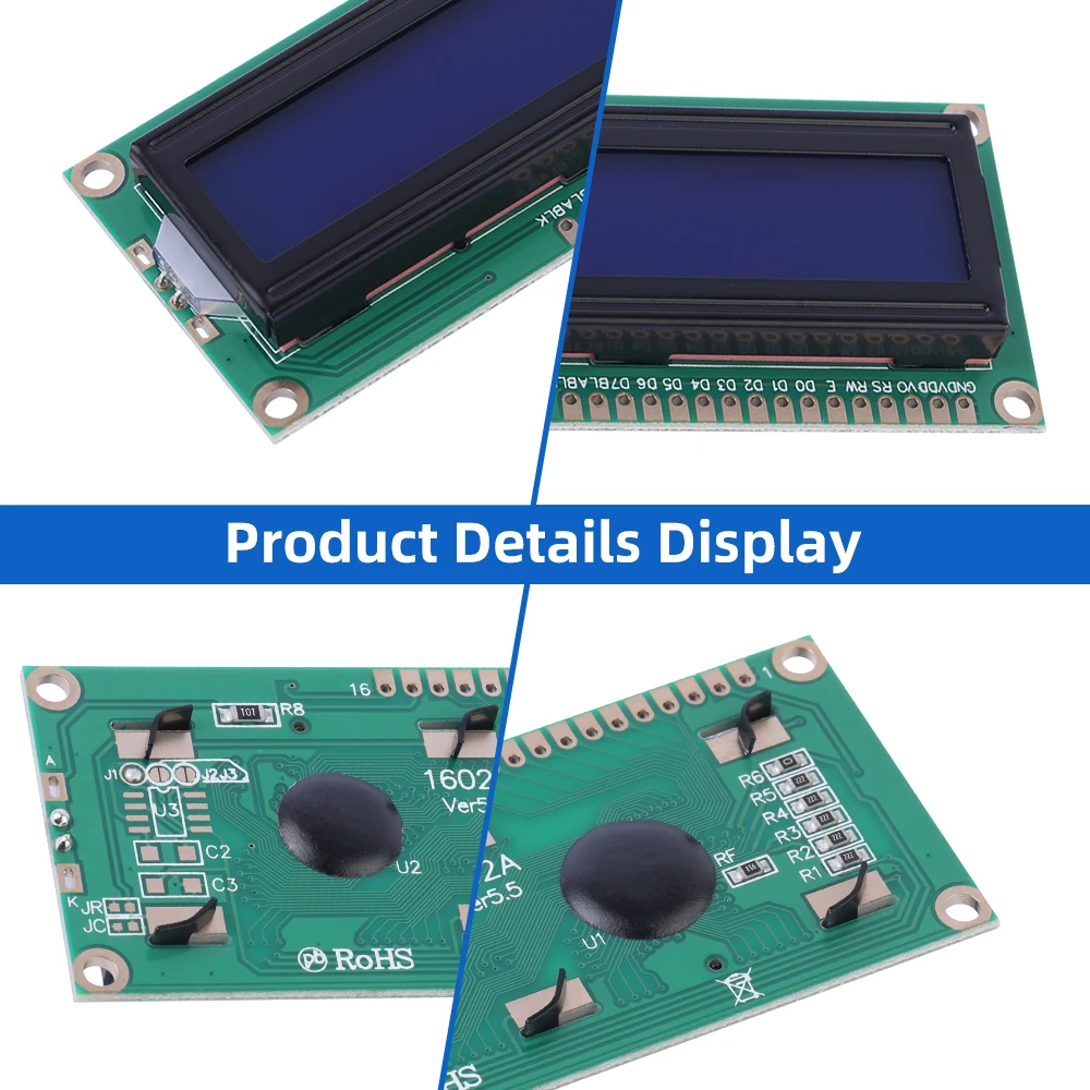 페르시아 블루 필름 다국어 모듈, 흰색 문자, 1602A 문자 도트 매트릭스 스크린, 02X16 LCD, ST7066, 16*2 흑백 스크린