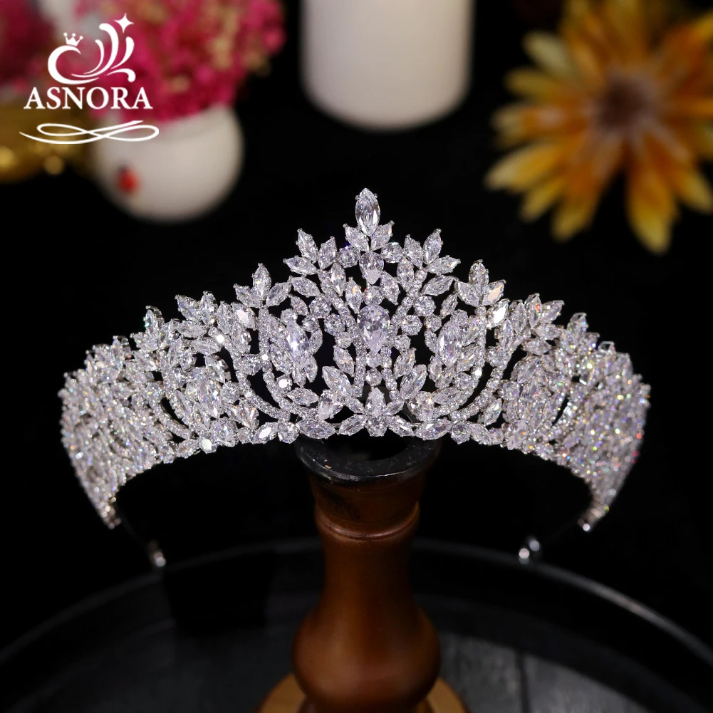 ASNOR Silver Color Bridal Tiaras New Crown Cubic Zirconia Crystal Headpieces Pageant Diadema Wedding Hair Accessories A01539