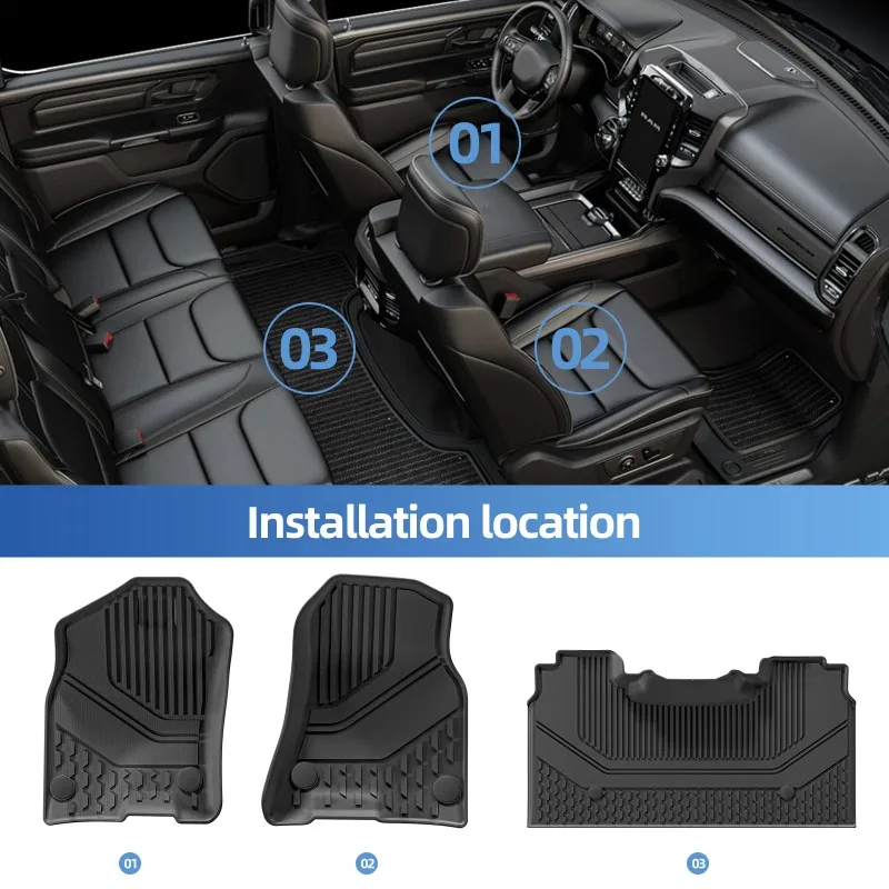 Für Dodge Ram 1500 2019-2024 Neue Karosserie (Nicht passend für klassische Modelle) Hintere Reihe mit Untersitz-Aufbewahrungsbox TPE Bodenmatte Schwarz – Detail 3