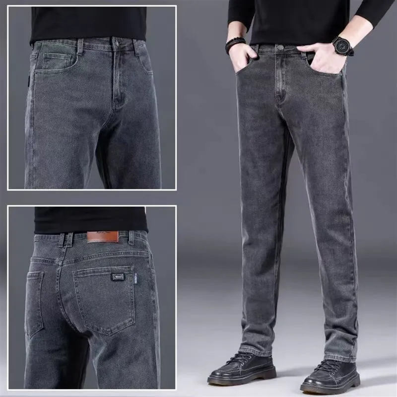 

Slim Fit Men's Jeans High Waist Cotton Stretch Denim Faion Urban Sle Youthwear Autumn Wear Resistant Straight Leg Trousers