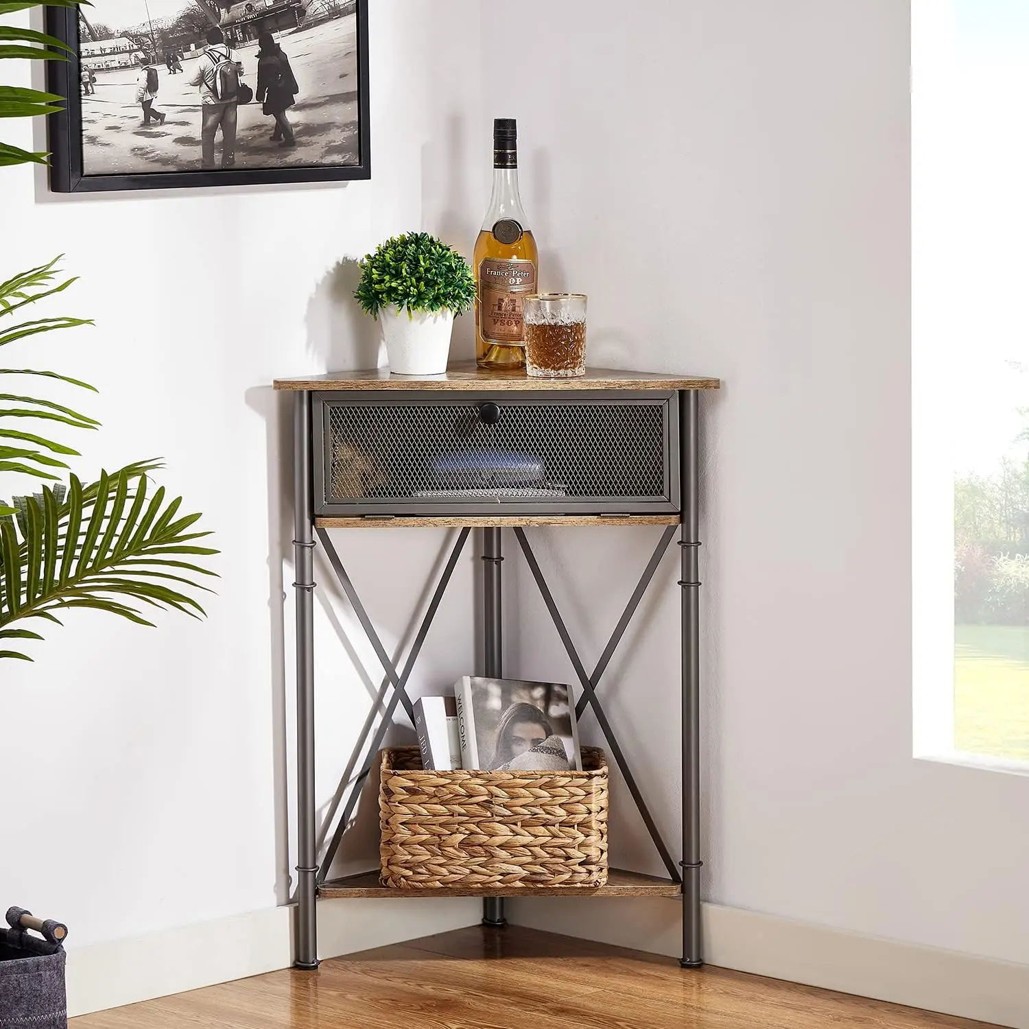 

Corner Table For Small Spaces, Multipurpose Storage Cabinet Shelf Organizer With Flip Door In Living Room/Bedroom/Kitchen, Grey