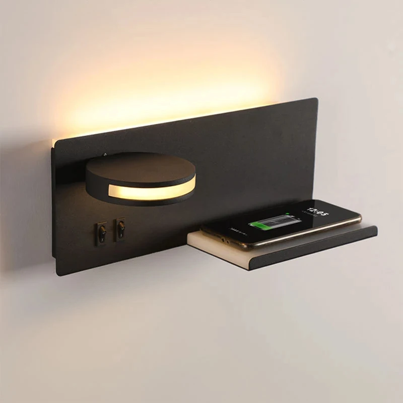 Wireless Charging Wall Lamp Bedroom Bedside USB Wall Light Rotatable Reading Lamp Study Room Switch Modern Multifunctional Hotel