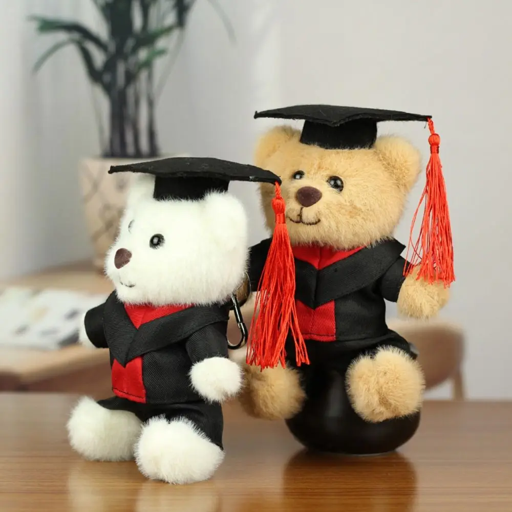 With Doctor Hat Graduation Bear Doll Pp Cotton Stuffed Bachelor Bear Plush Pendant Cartoon Colorful Bear Animal Keychain