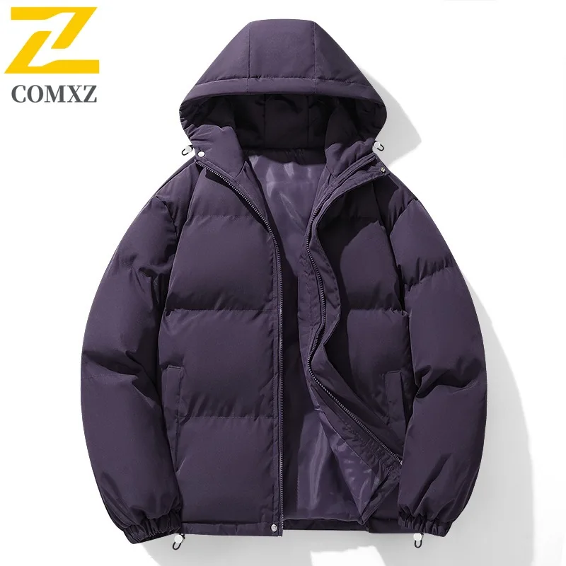 

Korean Men's Cotton-padded Clothes Solid Color Hooded Windproof Warm Bread Jacket for Couple Hiking Climbing Cold-proof Parka