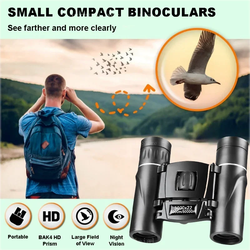 3000x22 Powerful Binoculars 50000M Long Range Folding Mini Telescope BAK4 FMC Optics For Hunting Sports Outdoor Camping Travel