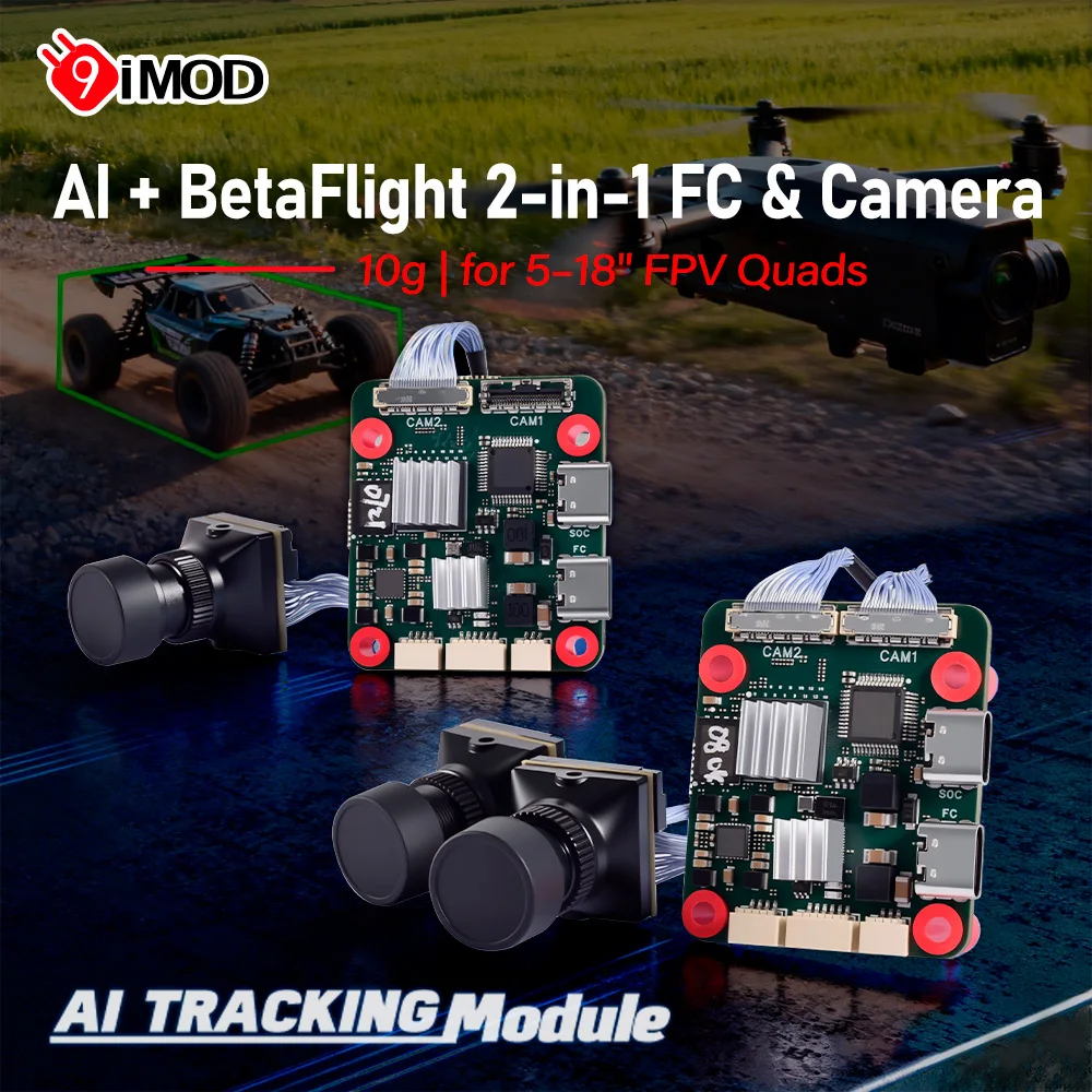 9IMOD 2‑in‑1 AI Tracking BetaFlight Flight Controller Target Lock Single/Dual‑Camera Starlight Night Vision 4S‑8S for 5‑18