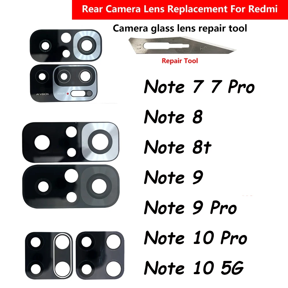 Camera Glass Lens Back Rear Camera Glass Lens with Glue Replacement For Xiaomi Redmi Note 5 6 8T 9T 9S 9 Pro Max Note 10 Pro