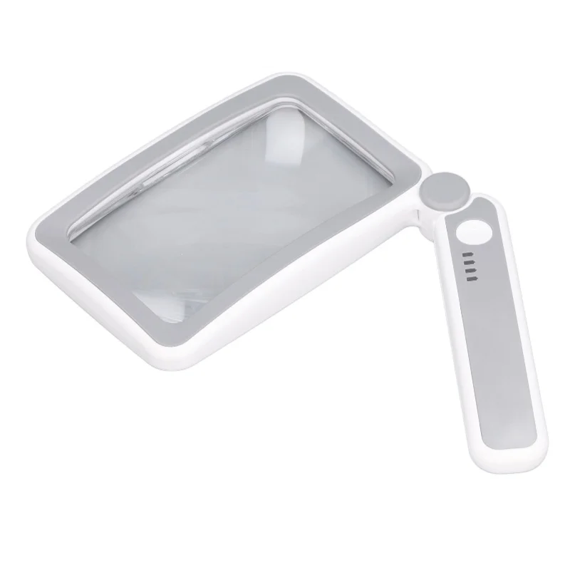 Handheld Magnifying Glass 4x Magenification 10 LED Lights 3 Levels Adjustable Rechargeable Rectangle Reading Magnifier