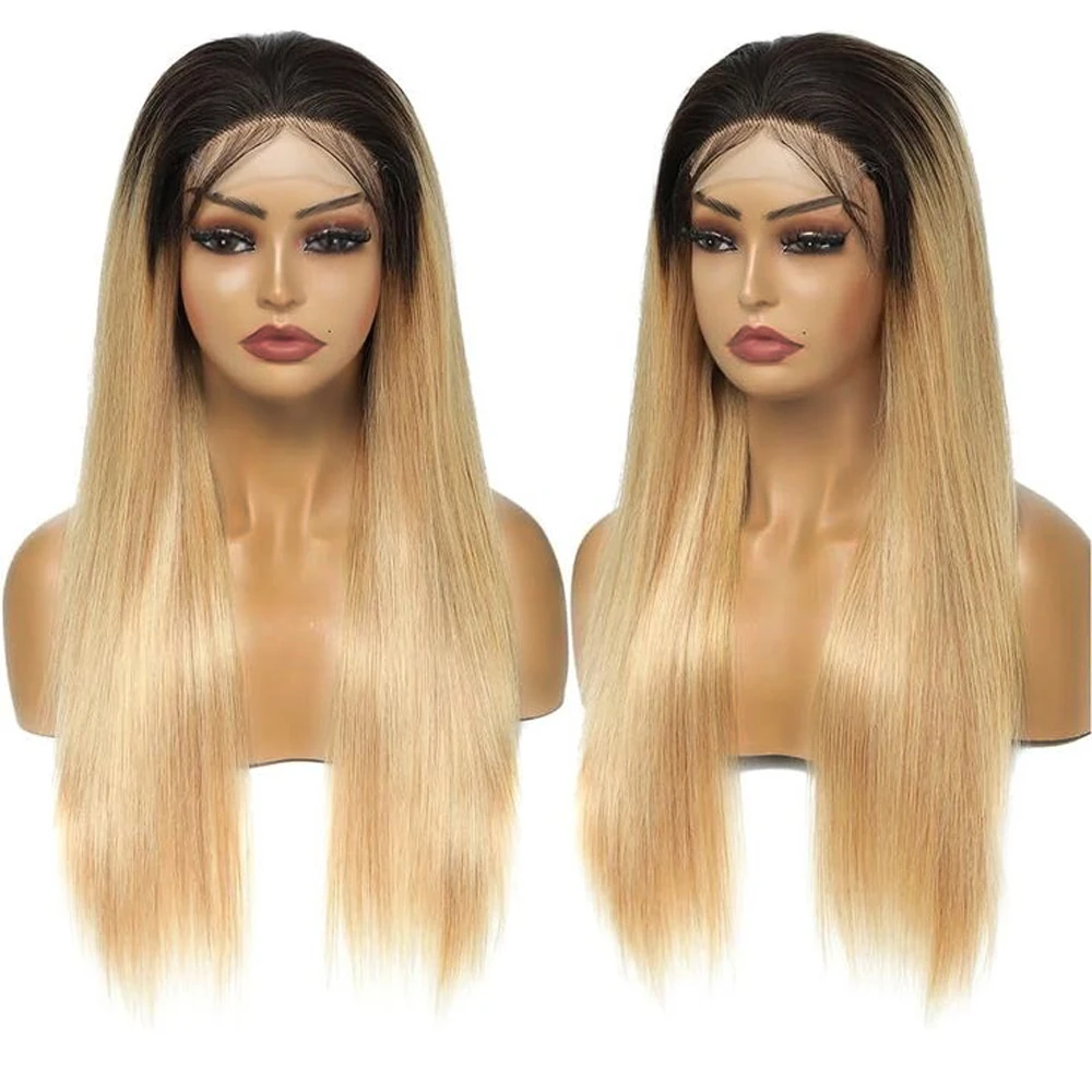 16A 100% Human Hair 1B/27 Lace Wigs Human Hair Bone Straight 13x4 Lace Frontal Human Hair Wigs Ombre Honey Blonde Wigs For Women