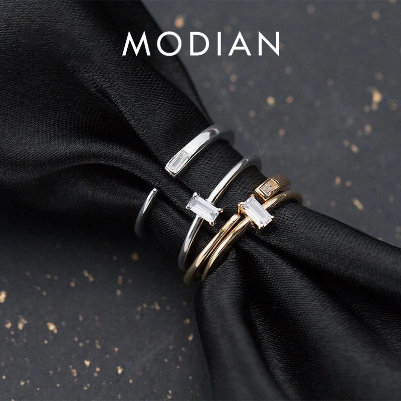 Modian Fashion 2 Different Style Sterling Silver 925 Shiny Zircon Ring for Women Gift Stackable Slim Ring Fine Jewelry 2020 New