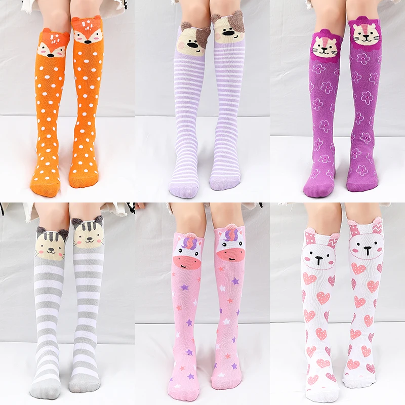 Children warmer ankle short lovely socks Cartoon Kids Girls Knee High Socks infant cotton Baby Animal Over Knee Stocking girls