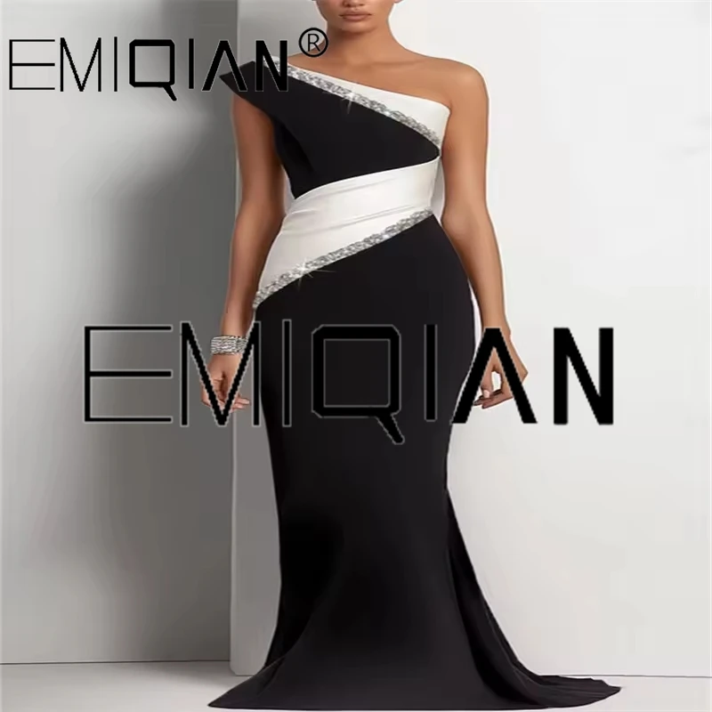 

Chic Mermaid Evening Dresses , Contrast Color Satin Evening Dress , Wedding Guest Dresses Glitter Ball Gowns